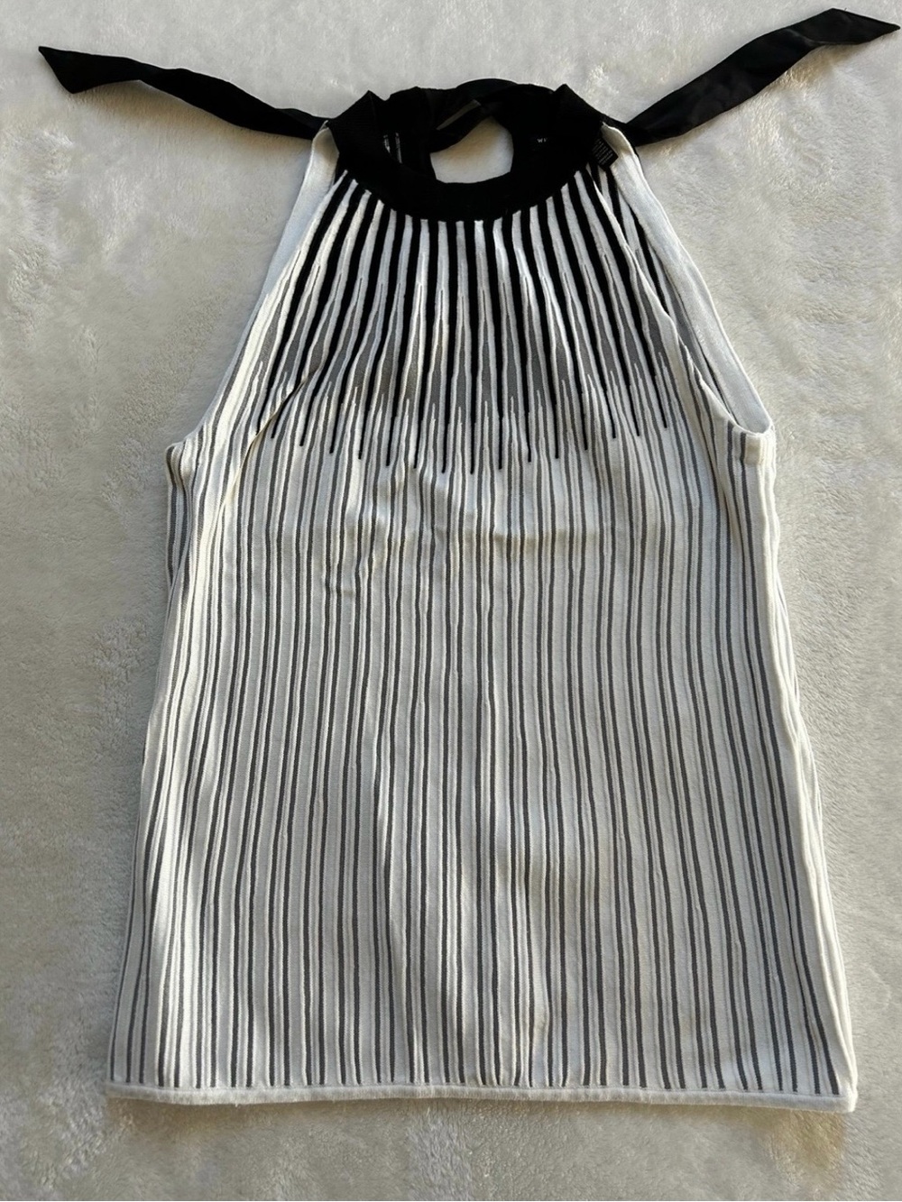 White House Black Market Black and White Halter Tie Ribbed Tank